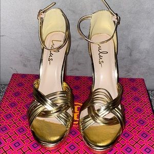 Lulus gold platform ankle strap heels